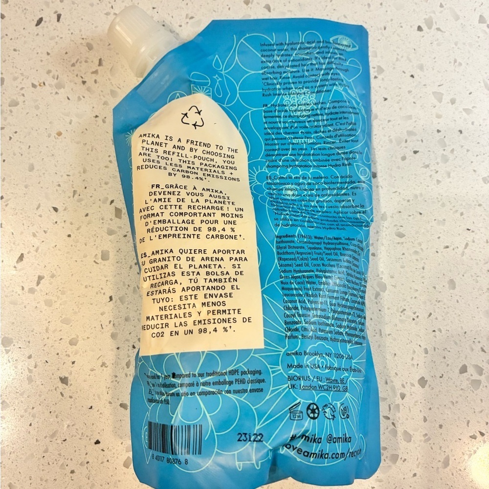 Amika Hydro Rush Intense Moisture Shampoo- Refill Pouch. *Read description* - Picture 2 of 3